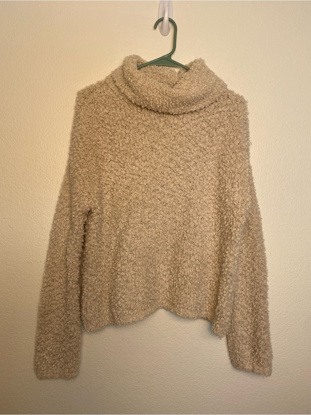 EUC LOFT Cream Popcorn Knit Turtleneck Sweater Cozy Textured Pullover Size M